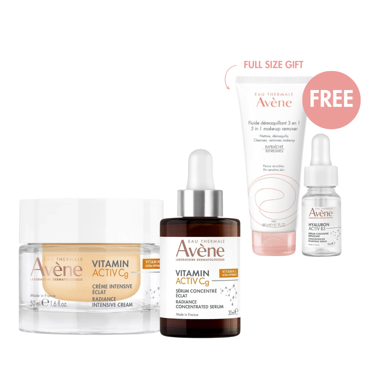 Avène Vitamin Activ Cg Radiance Duo + FREE Hyaluron Activ B3 Serum & Full-Size 3-in-1 Make-Up Remover
